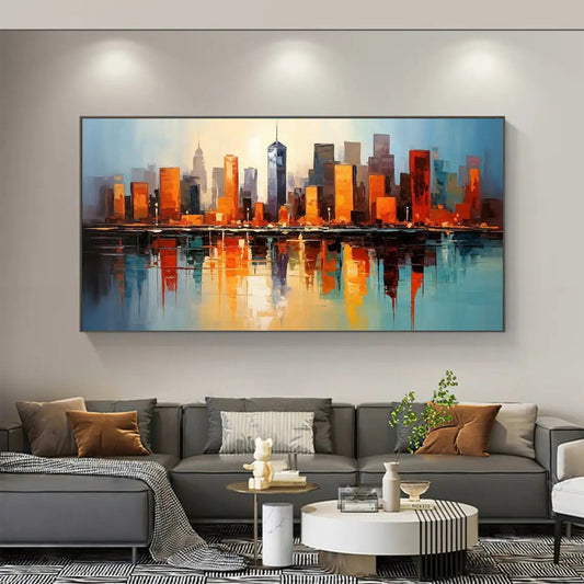 Handmade Urban Street Scene Oil Painting on Canvas Modern Abstract Architectural Wall Art for Home Decor Frameless Unstretched