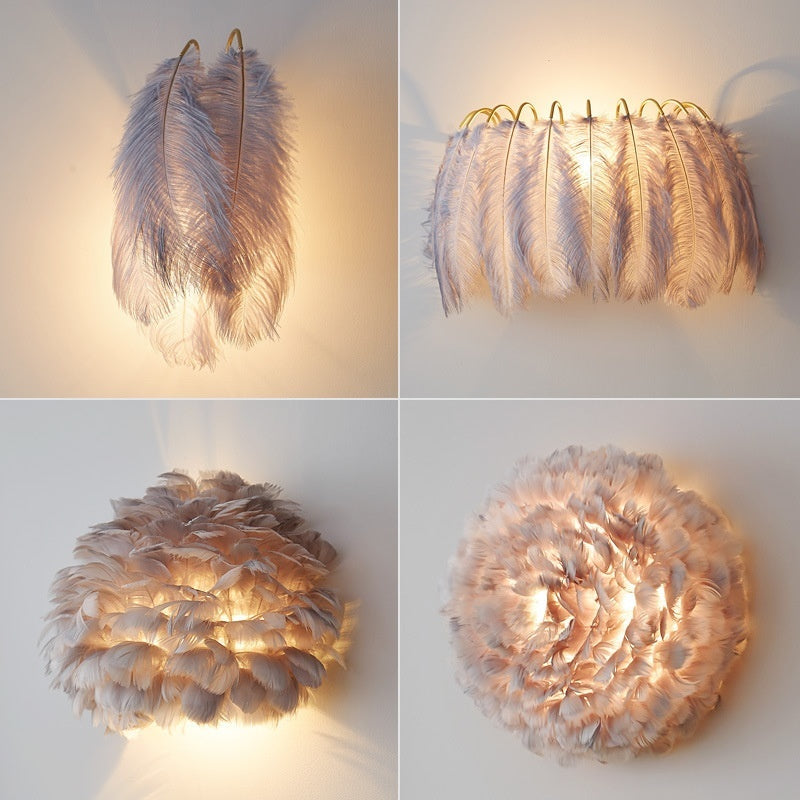 Nordic Feather Wall Lamp Modern Minimalist Bedroom Princess Room Decorative Wall Sconce Light