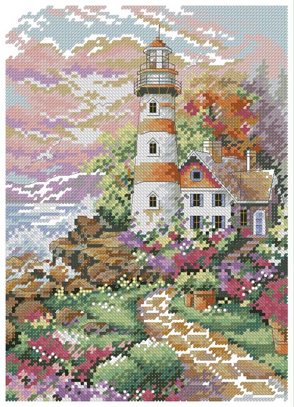 Lighthouse Cross Stitch Kit – DIY Embroidery Landscape Art Set for Home Decor
