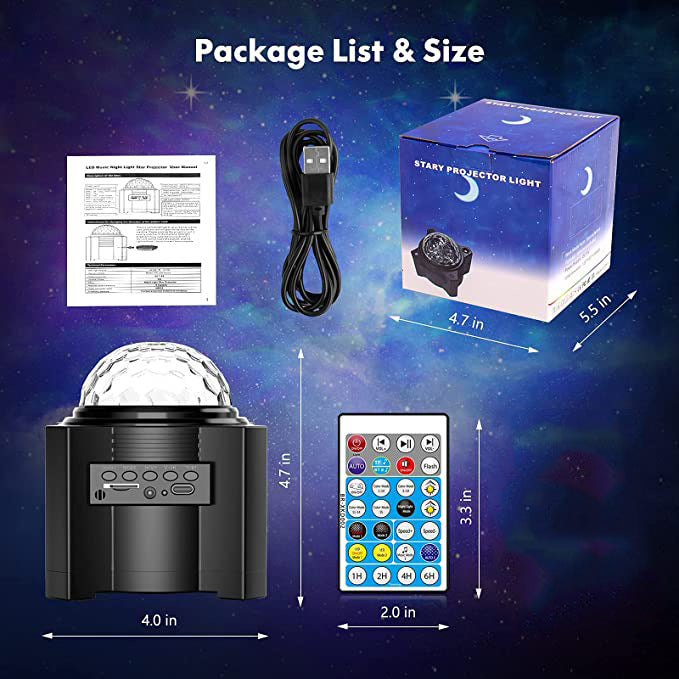 USB Water Pattern Bluetooth Music Ocean Star Projector Lamp LED Night Light for Bedroom Relaxation Decor