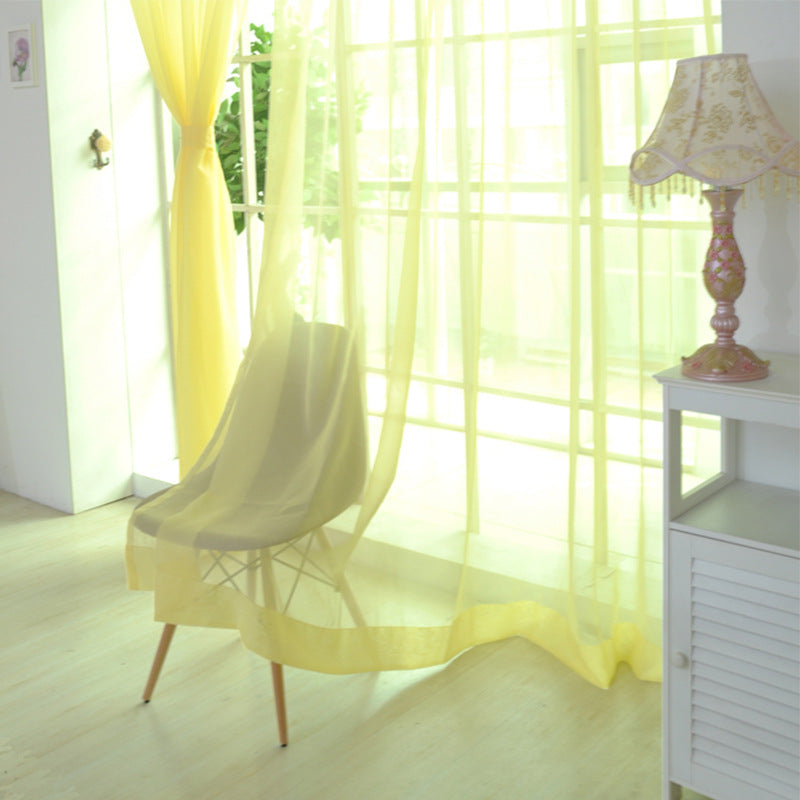 Solid Color Glass Mesh Curtains Transparent Ready Made Punch Free Lightweight Window Sheer Drapes
