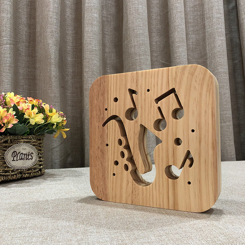 3D LED Music Note Night Light – Guitar Saxophone Violin USB Wooden Table Lamp for Living Room Decor