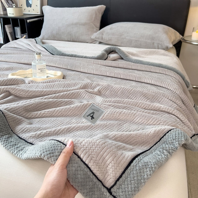 Maternal and Child Grade Knitted Blanket Milk Velvet Coral Fleece Air Conditioning Blanket Soft Warm Throw for Home Use