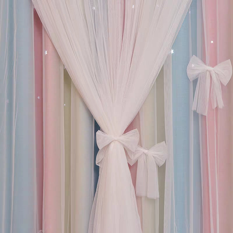Nordic Simple Hollow Star Princess Blackout Curtains for Bedroom Elegant Modern Window Drapes