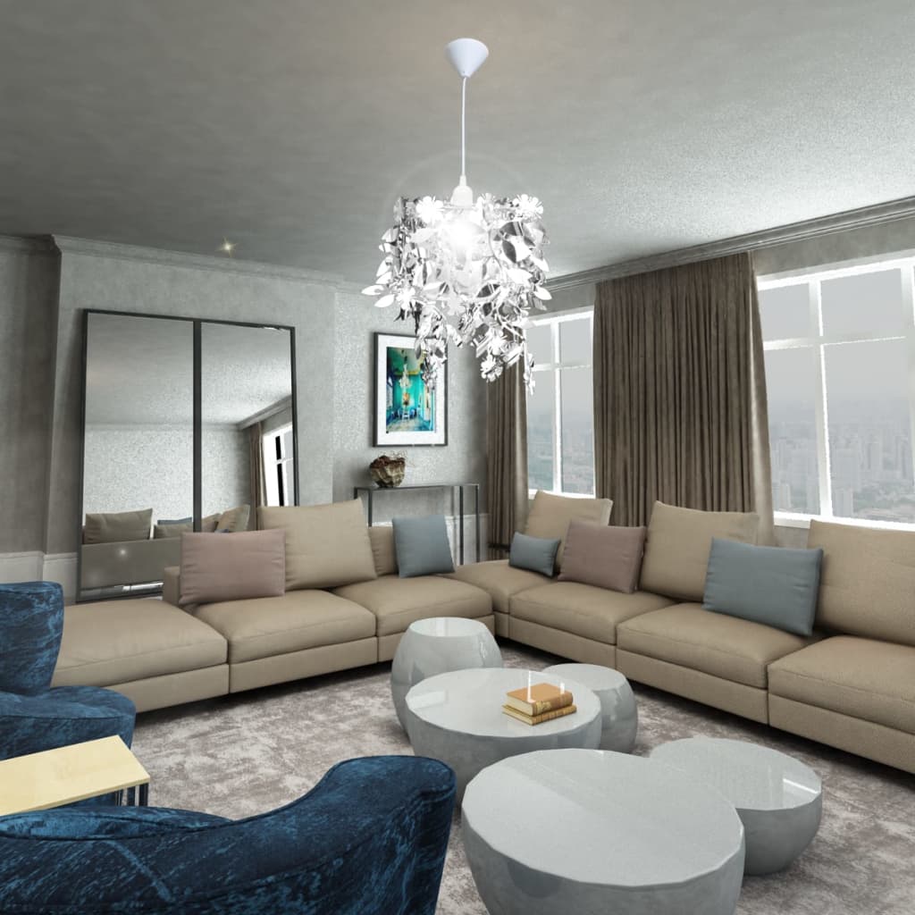 Silver Leaf Sequin Chandelier – Elegant Pendant Ceiling Light