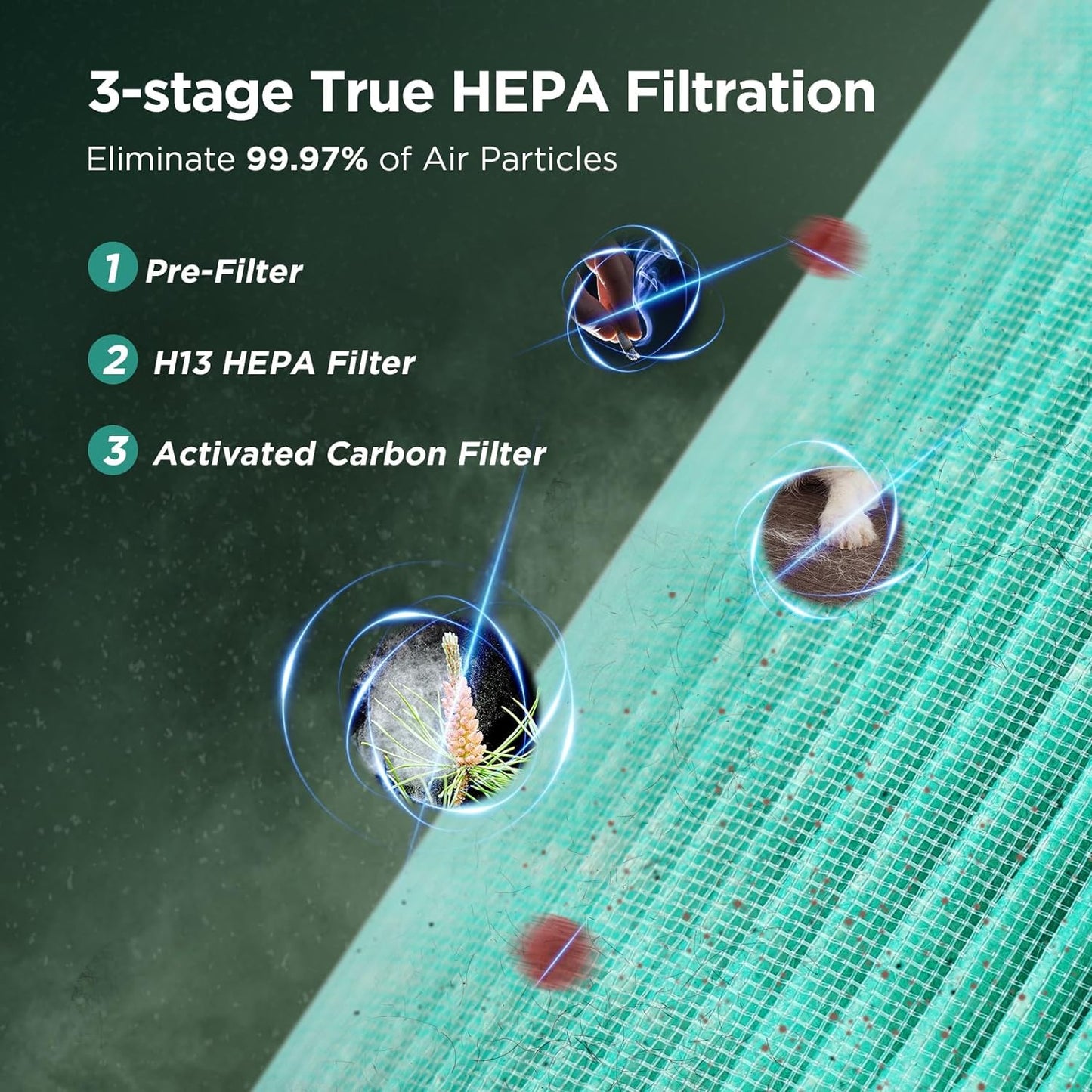 H13 True HEPA Air Purifier for Home Bedroom Quiet Portable Air Cleaner for Office and Living Room