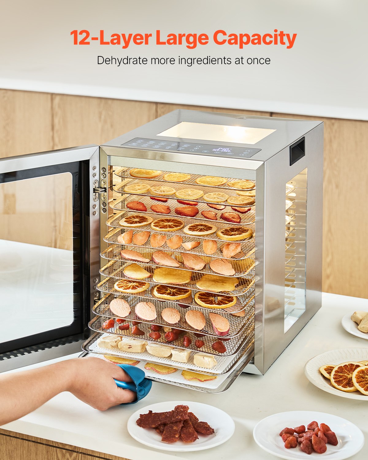 12 Tray Food Dehydrator Machine 850W Stainless Steel Jerky Fruit and Meat Dryer for Home Kitchen Use