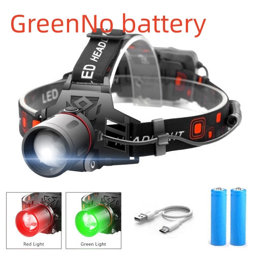 T6 Zoom Headlight White Green Red Light Multi-Mode LED Outdoor Camping Headlamp