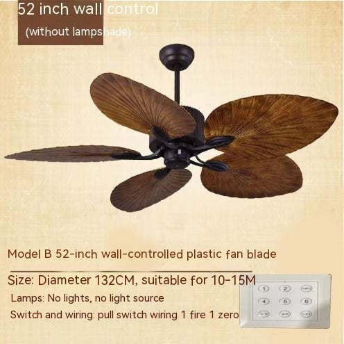 Retro Ceiling Fan Light Southeast Asia Style Frequency Conversion Silent Home Living Room Dining Room Ceiling Lamp