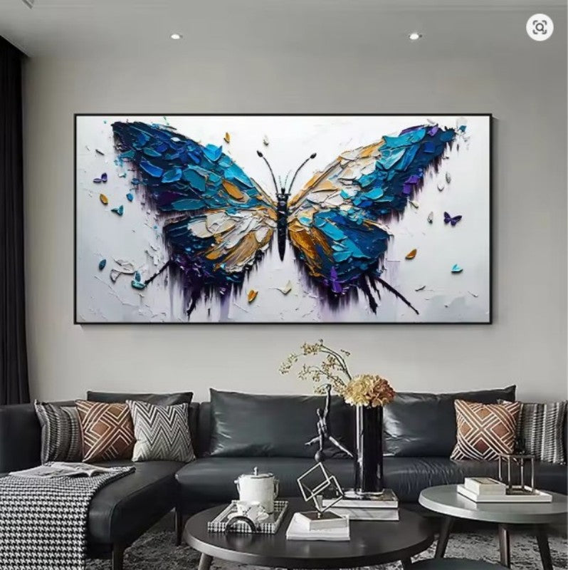 Handmade Butterfly Oil Painting on Canvas Abstract Animal Texture Wall Art for Living Room Home Decor Frameless Unstretched