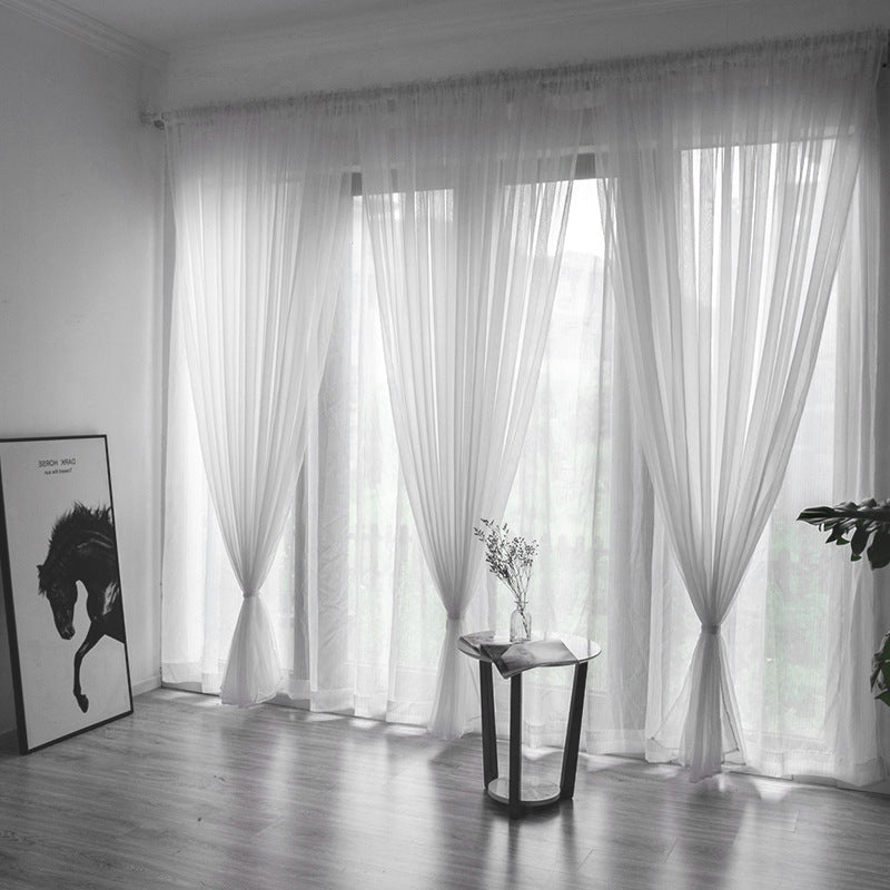 Solid Color Glass Mesh Curtains Transparent Ready Made Punch Free Lightweight Window Sheer Drapes