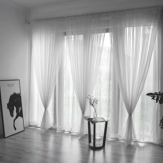 Solid Color Glass Mesh Curtains Transparent Ready Made Punch Free Lightweight Window Sheer Drapes