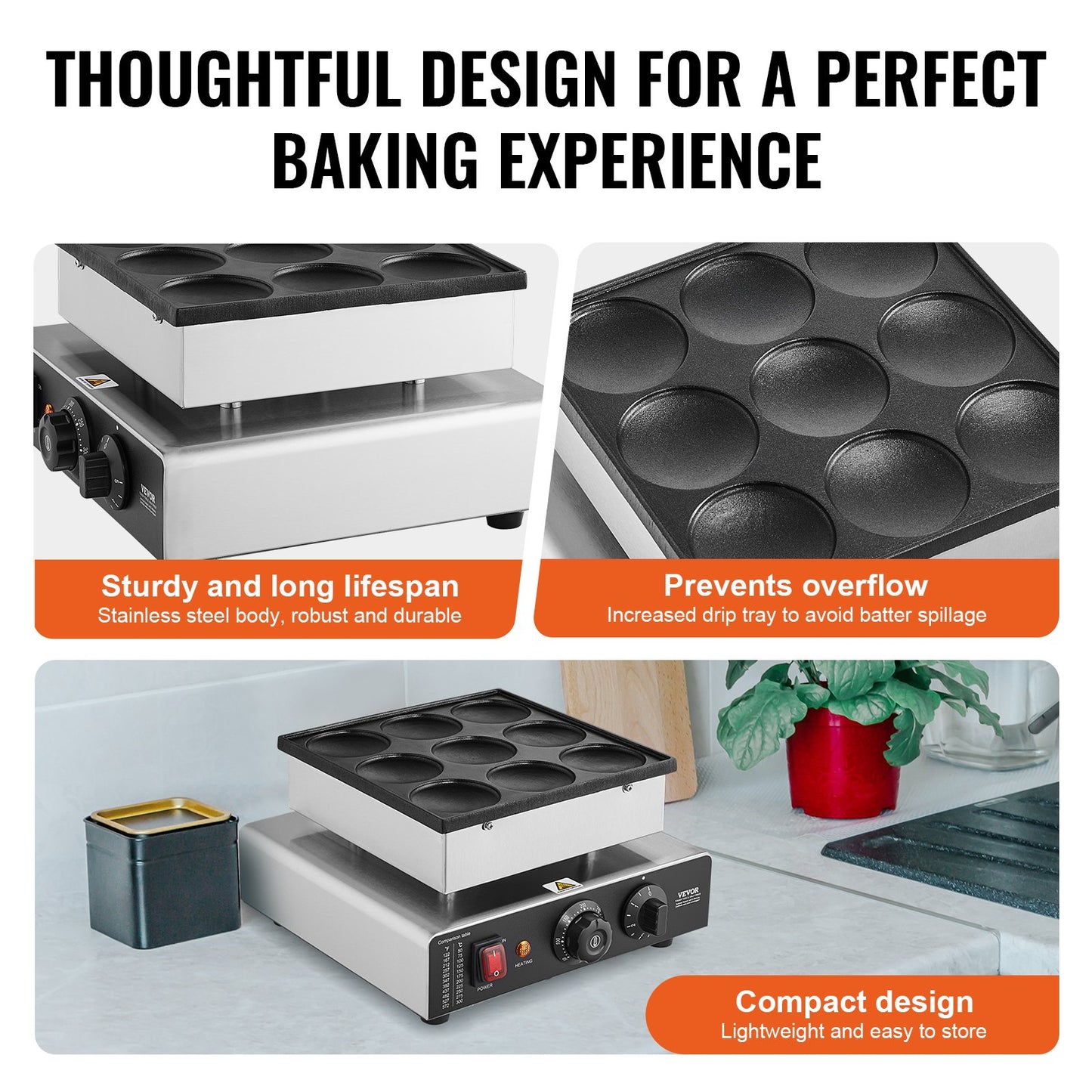 9PCS Dutch Pancake Maker 76mm Commercial Dorayaki Baker 850W Non-Stick Snack Machine for Café and Restaurant Use