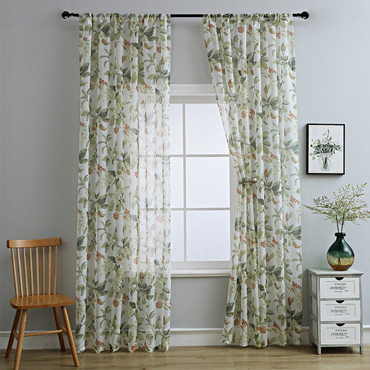 American Style Printed Cotton Linen Semi Sheer Curtains Small Window Lightweight Decorative Drapes
