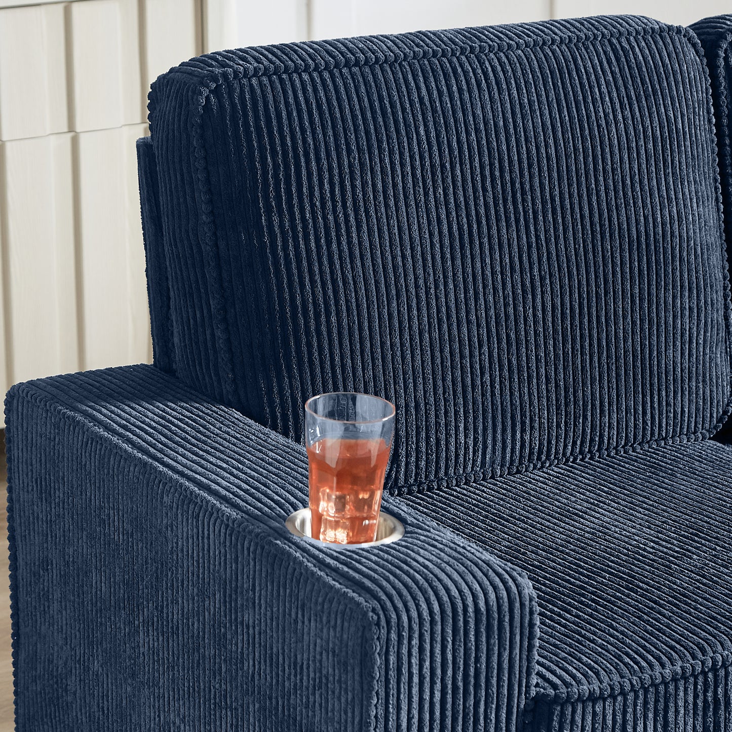 83.86 Inch Corduroy Fabric Sofa Modern 3 Seater Compressed Couch for Living Room Bedroom Office Blue
