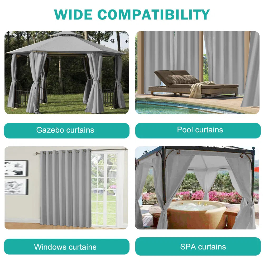 50x120 Inch Outdoor Waterproof Grommet Curtains for Front Porch Gray Windproof Privacy Panel