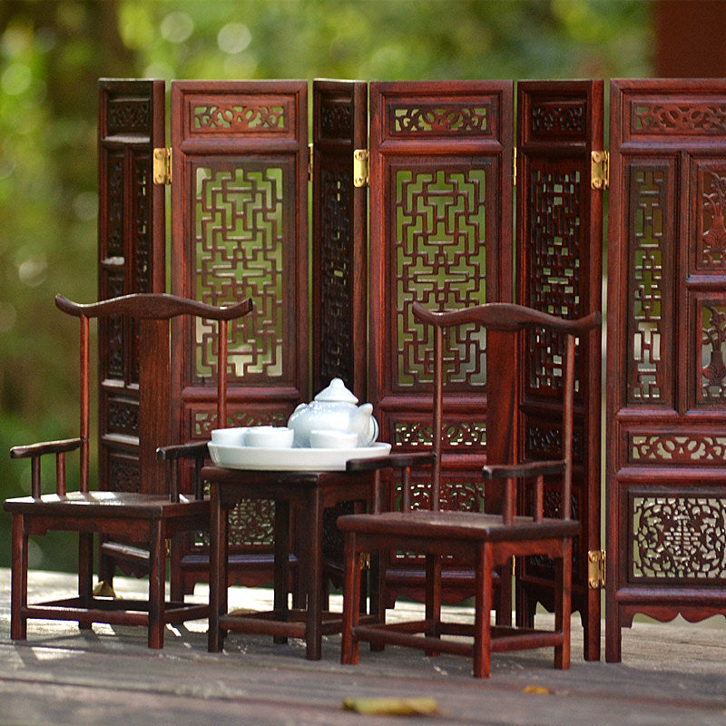 Red Rosewood Miniature Furniture Model Handmade Decorative Dollhouse Furniture Set Collectible Home Decor