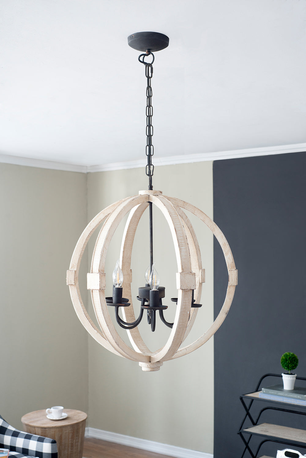 6-Light Wood Chandelier with Adjustable Chain – Rustic Kitchen & Dining Lighting Fixture