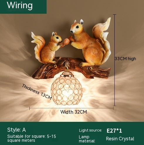 Nordic Countryside Squirrel Wall Lamp – Creative Animal Wall Hanging Light