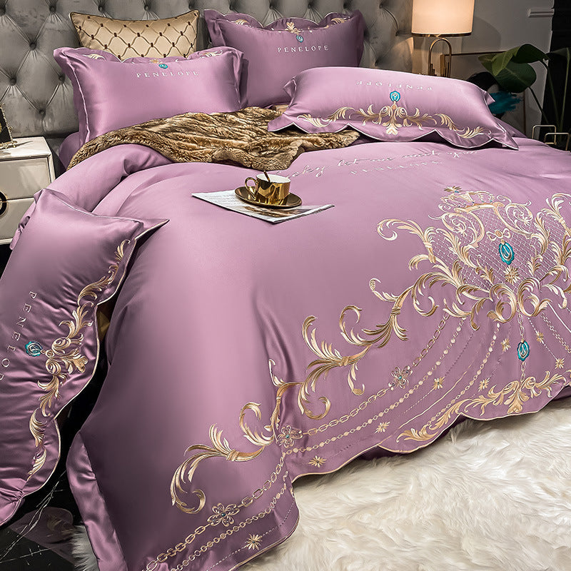 Ice Silk Quilt Bedding Set 4-Piece Cooling Bed Sheets Soft Breathable Summer Comforter Set