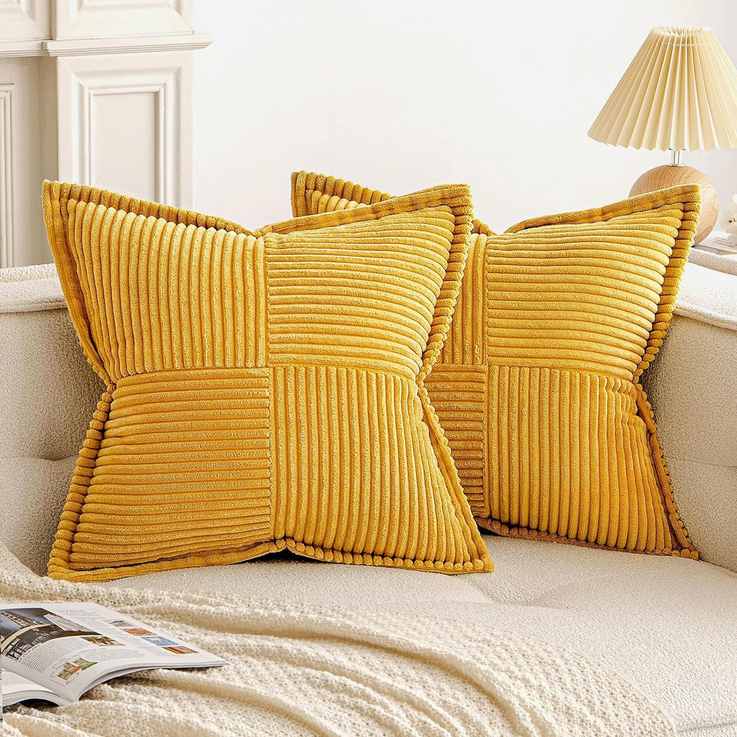 Corduroy Pillow Covers Super Soft Boho Striped Decorative Throw Pillow Cases for Sofa Couch Living Room Christmas Home Decor