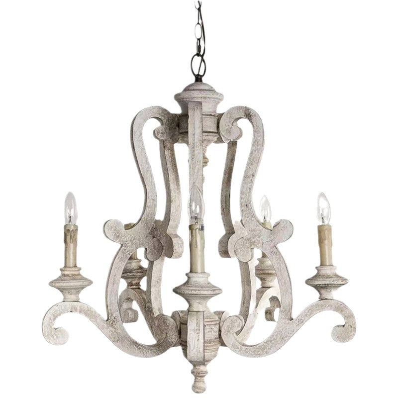 American Country Vintage Chandelier – Distressed Wooden Candle-Style Light Fixture