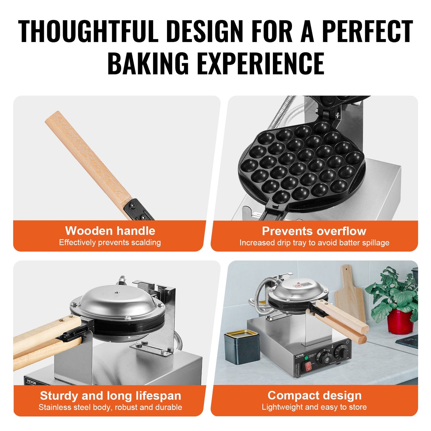 1400W Commercial Bubble Waffle Maker Non-Stick Egg Pancake Baker Machine for Café and Restaurant Use