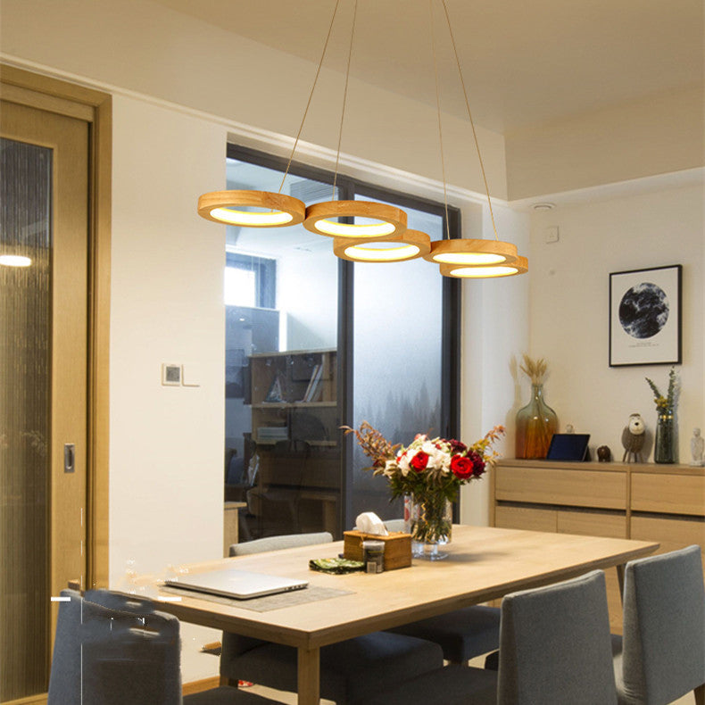 Simplistic Solid Wood Circular Pendant Lamp for Dining Room