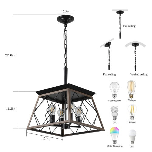 Farmhouse 4-Light Vintage Chandelier – Antique Style Ceiling Lamp (Bulbs Not Included)