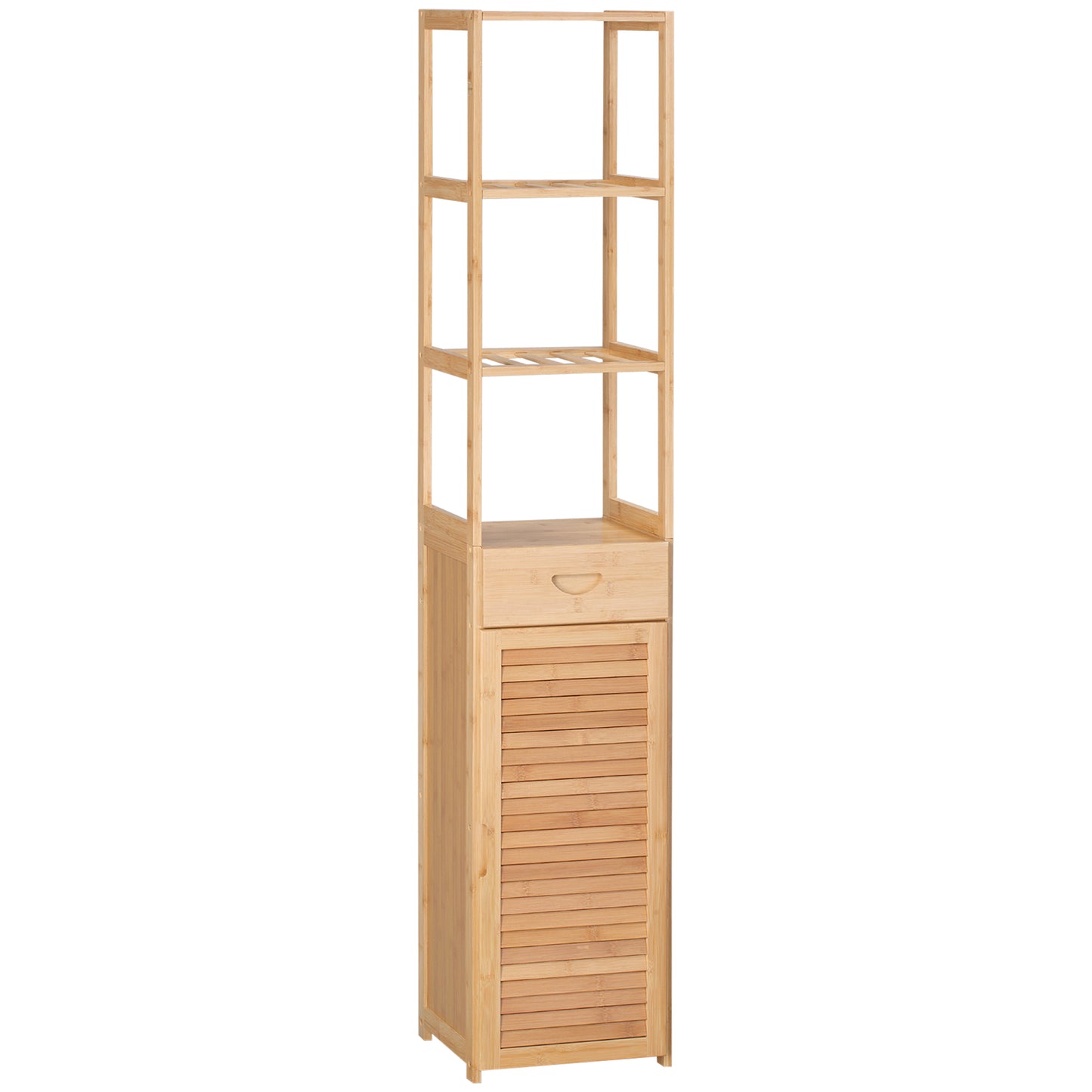 Bathroom Storage Cabinet with Drawer – Slatted Shelves Floor Standing Organizer Unit