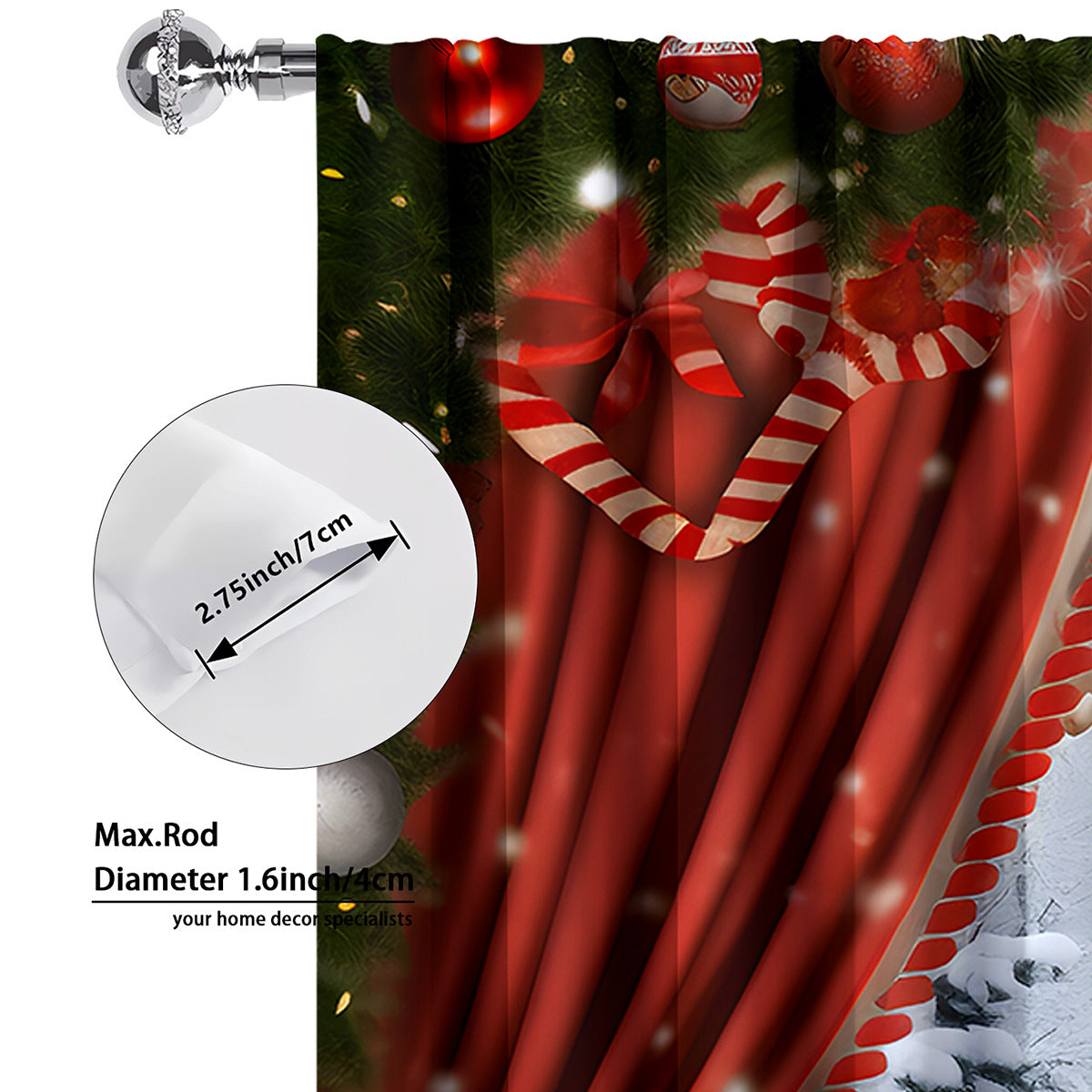2PCs Christmas Curtains 3D Digital Printing Flower Window Drapes Festive Home Decoration