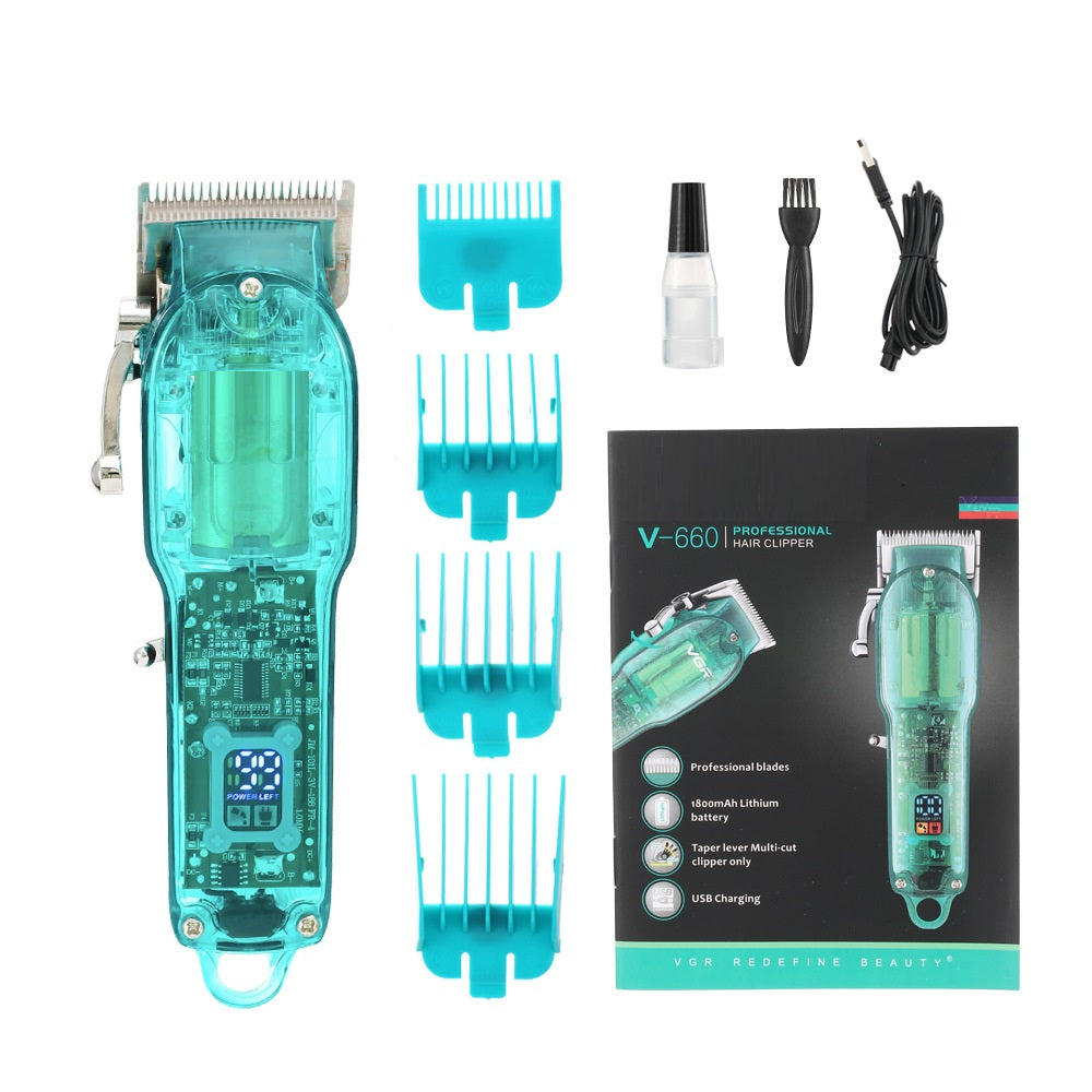 Rechargeable Transparent Hair Clipper Digital Display Electric Hair Trimmer Cordless Grooming Tool