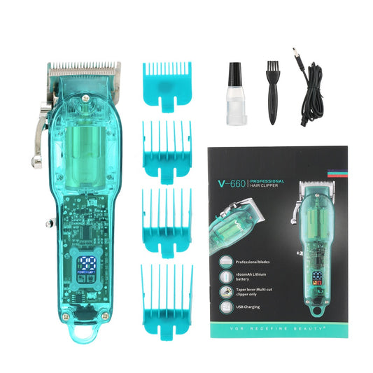 Rechargeable Transparent Hair Clipper Digital Display Electric Hair Trimmer Cordless Grooming Tool