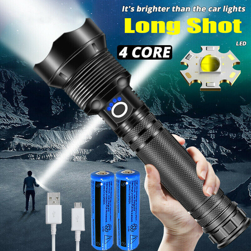 Super Bright 2500000LM LED Flashlight – USB Rechargeable Tactical Torch for Outdoor Use