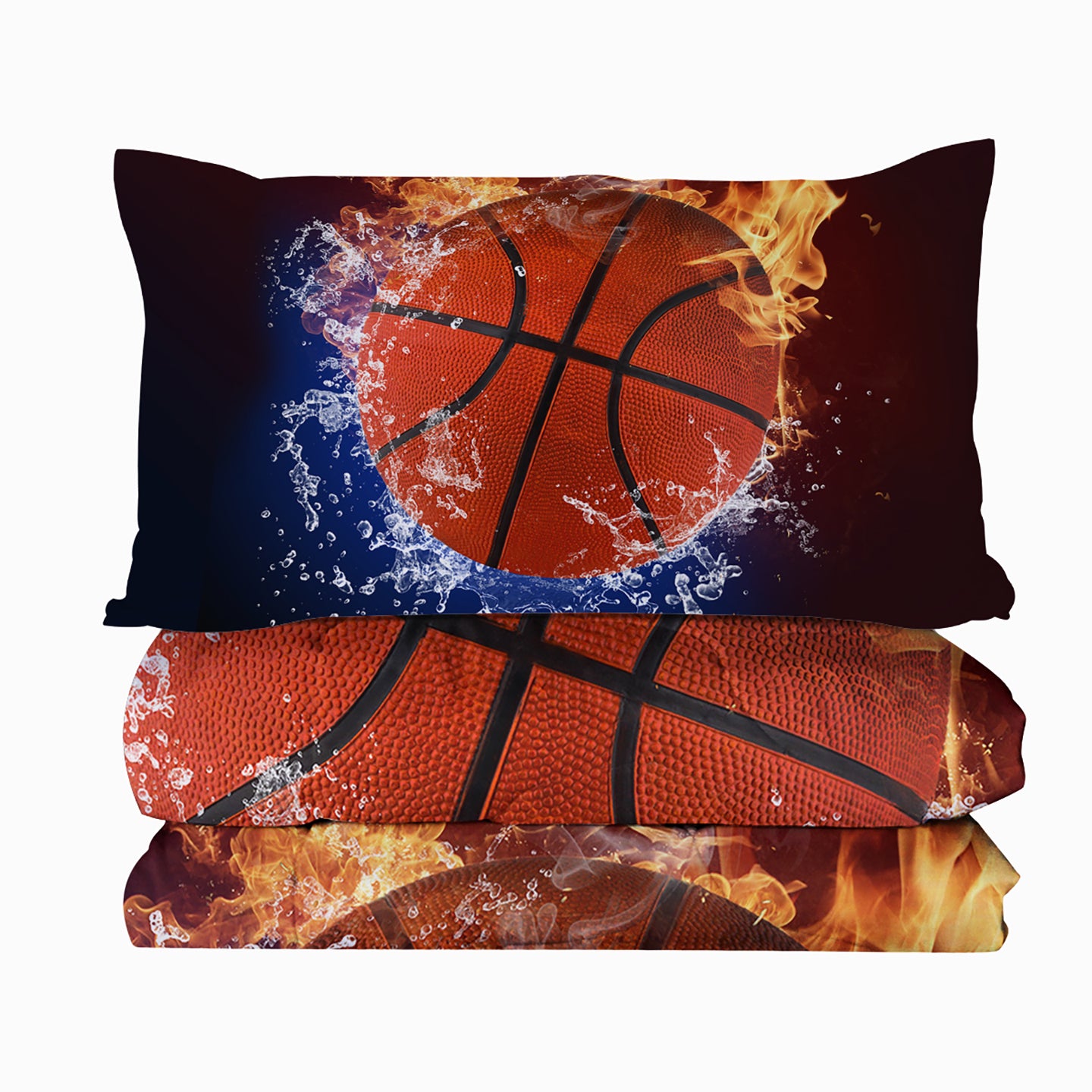 Sports Basketball Fire 3 Piece Bedding Set Comforter Duvet Cover Bed Sheet Athletic Bedroom Decor