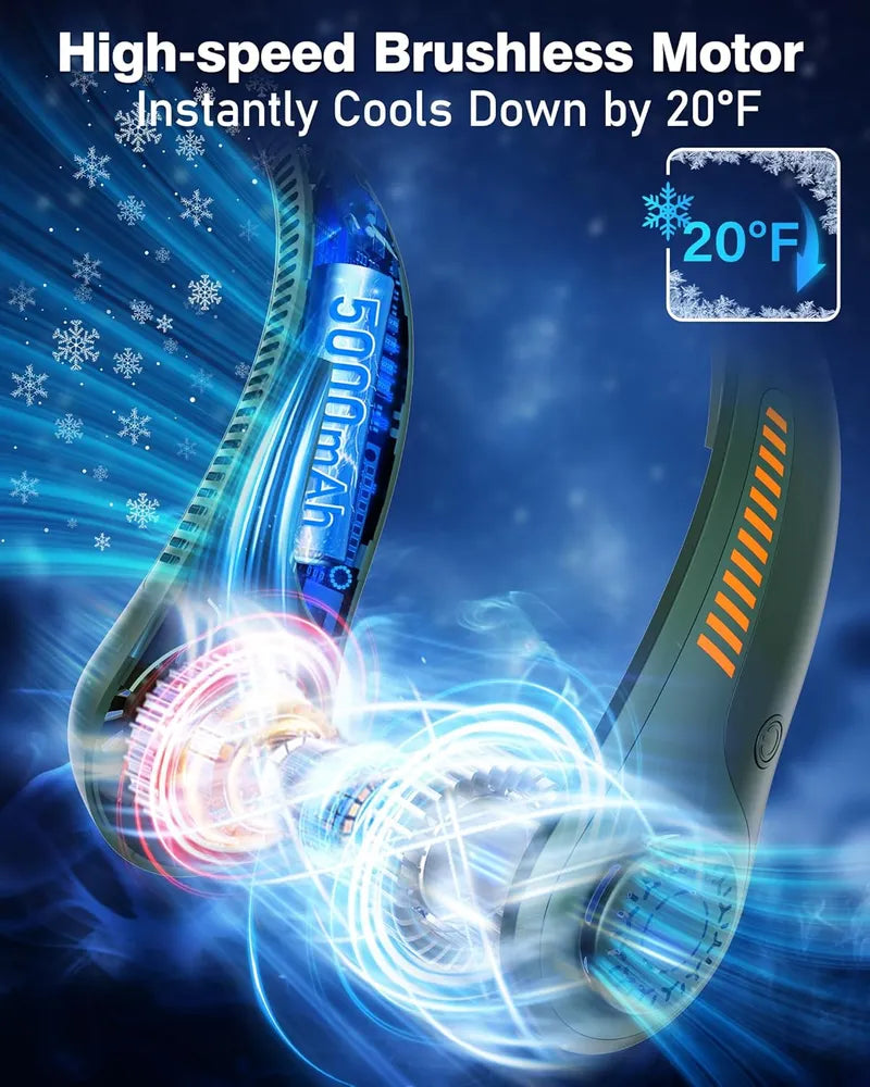 Portable Neck Fan Rechargeable 5-Speed Personal Wearable Fan with Neck Support Quiet Hands-Free Cooling for Travel