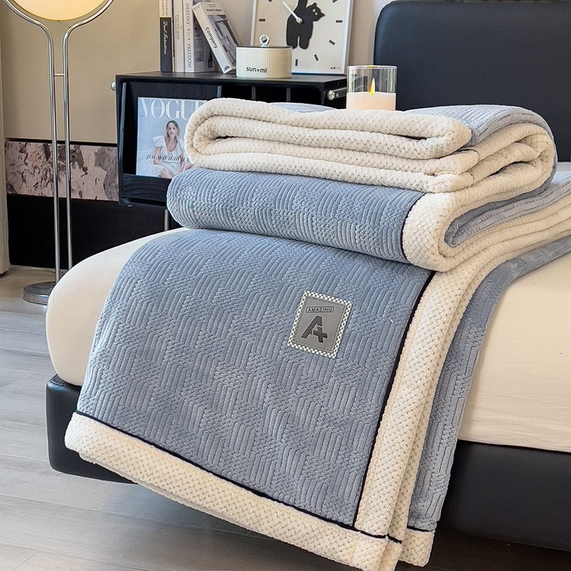 Maternal and Child Grade Knitted Blanket Milk Velvet Coral Fleece Air Conditioning Blanket Soft Warm Throw for Home Use