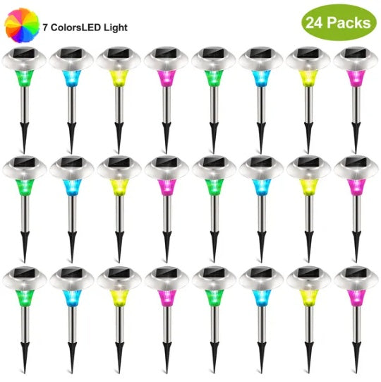 24 Pack Solar Garden Lights Outdoor Color Changing Pathway Lights IP44 Waterproof Landscape Lamps