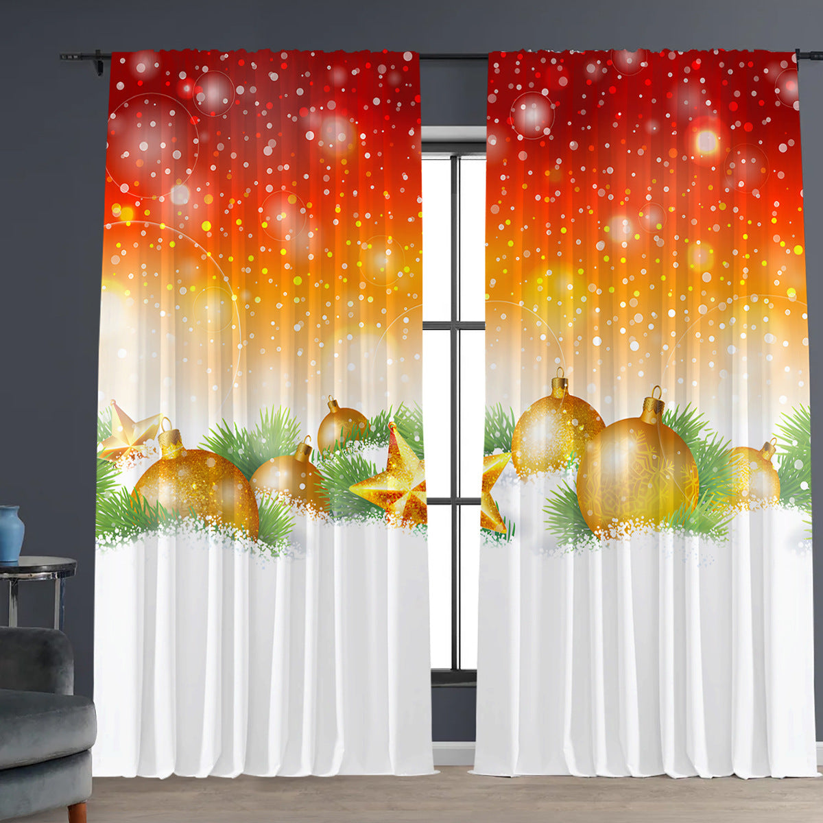 2PCs Christmas Curtains 3D Digital Printing Flower Window Drapes Festive Home Decoration