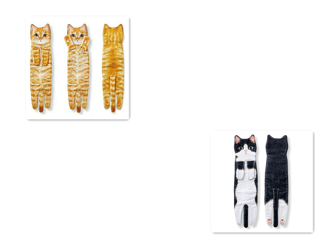 Long Cat Hand Towel Cute Cat Shape Bathroom Kitchen Absorbent Hanging Handkerchief Towel