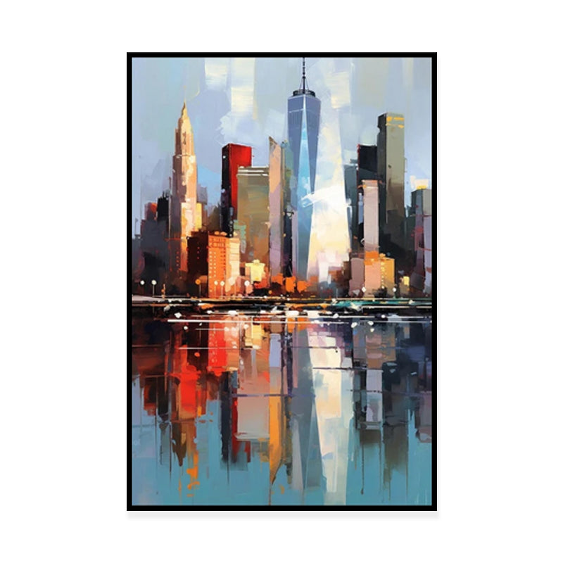 Handmade Abstract New York City Urban Architecture Oil Painting on Canvas Wall Art for Living Room Home Decor Frameless Unstretched
