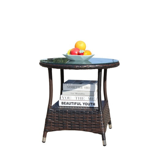 Outdoor Patio Round Coffee Table Clear Tempered Glass Top Garden Furniture Side Table