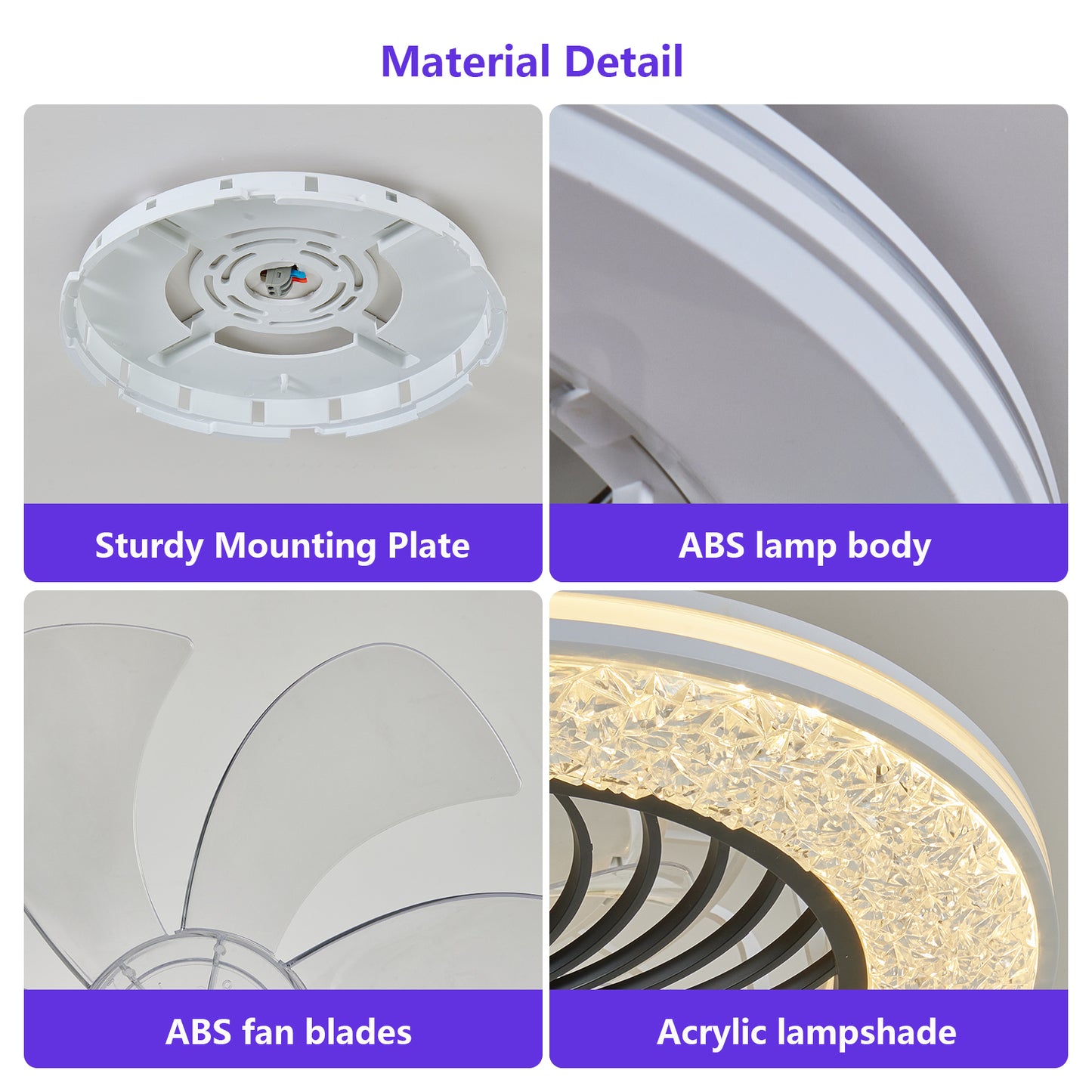 23 Inch RGB LED Enclosed Ceiling Fan Light Bladeless Low Profile Modern Ceiling Fan for Living Room Bedroom