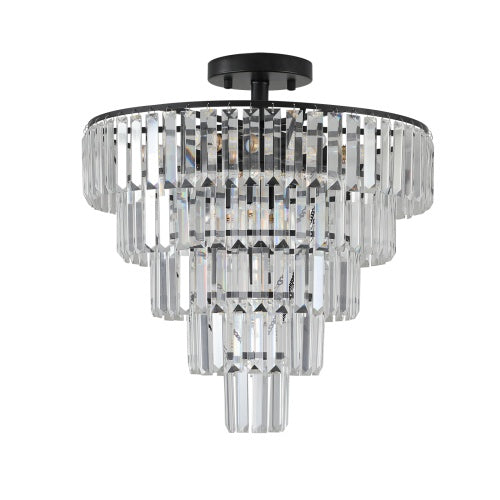 Large Black Crystal Chandelier – Contemporary Lighting for Dining, Living Room & Bedroom (Bulb Not Included)