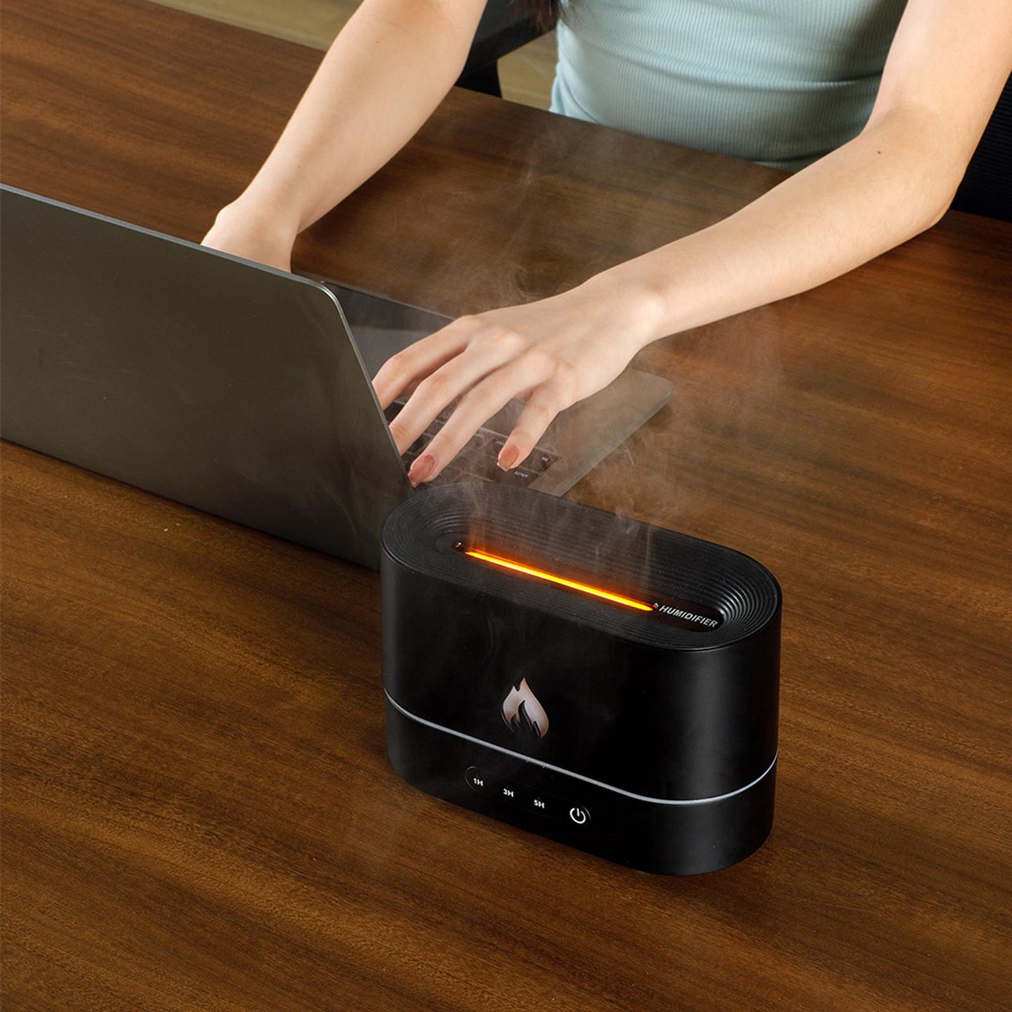 Flame Aromatherapy Humidifier Silent Air Diffuser LED Atmosphere Light for Bedroom Home Decor