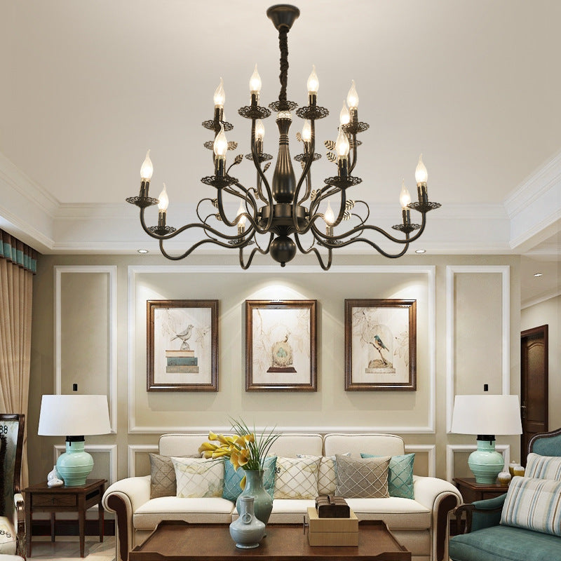 Living Room Bedroom Aisle Wrought Iron Candle Crystal Chandelier