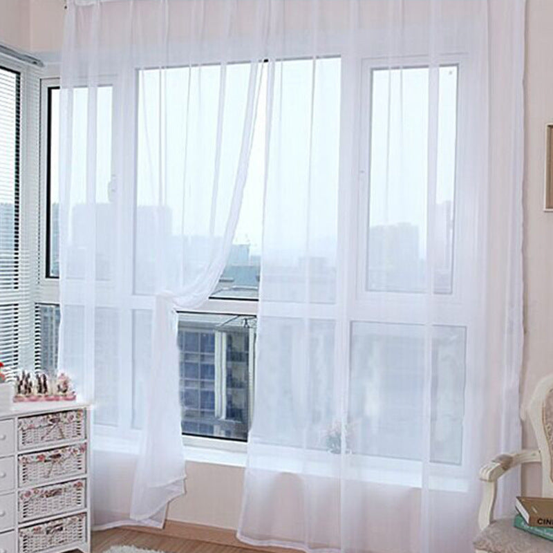 Solid Color Glass Mesh Curtains Transparent Ready Made Punch Free Lightweight Window Sheer Drapes