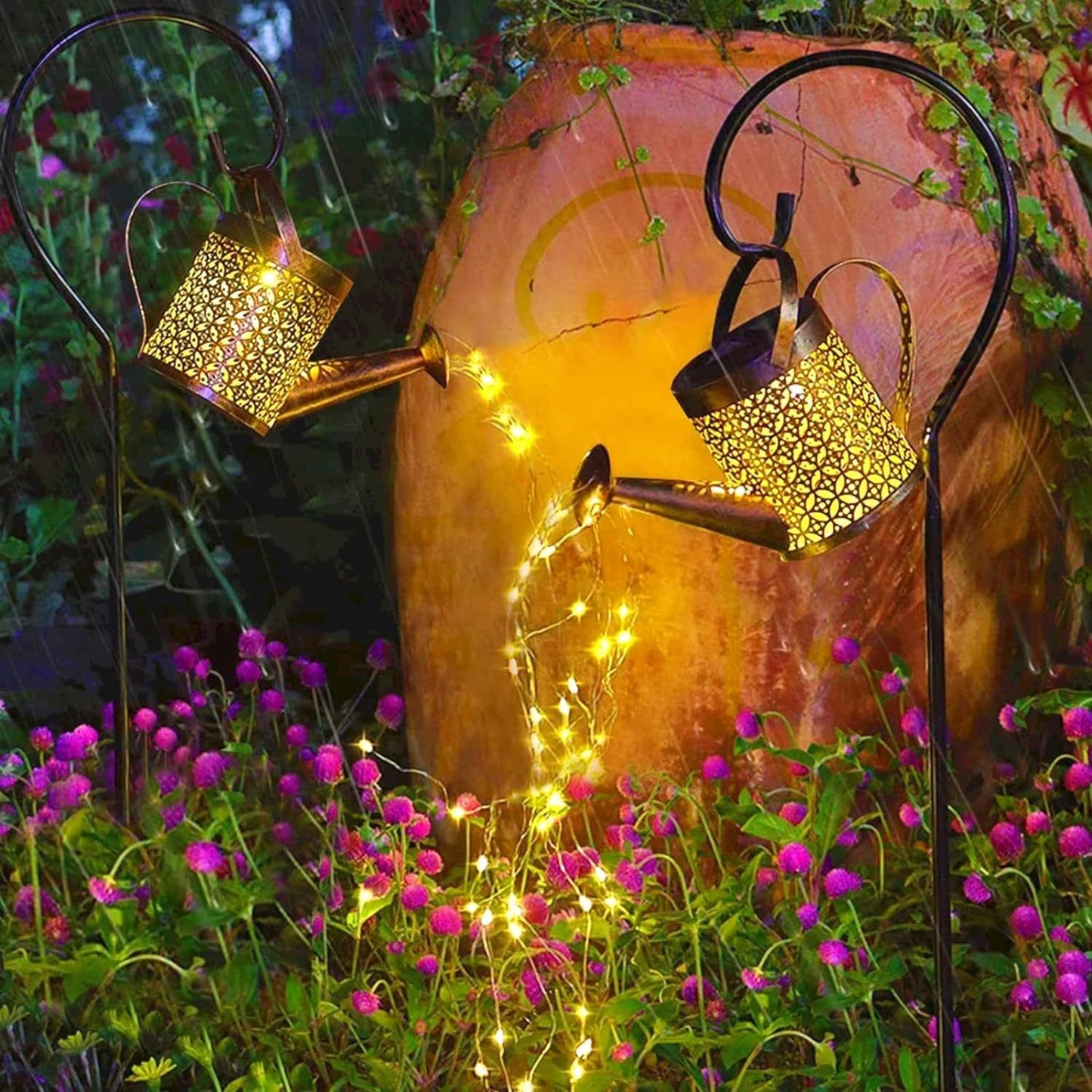 2-Pack LED Watering Can Solar String Lights Outdoor Solar Decorative Garden Hanging Lights for Patio Yard Decor