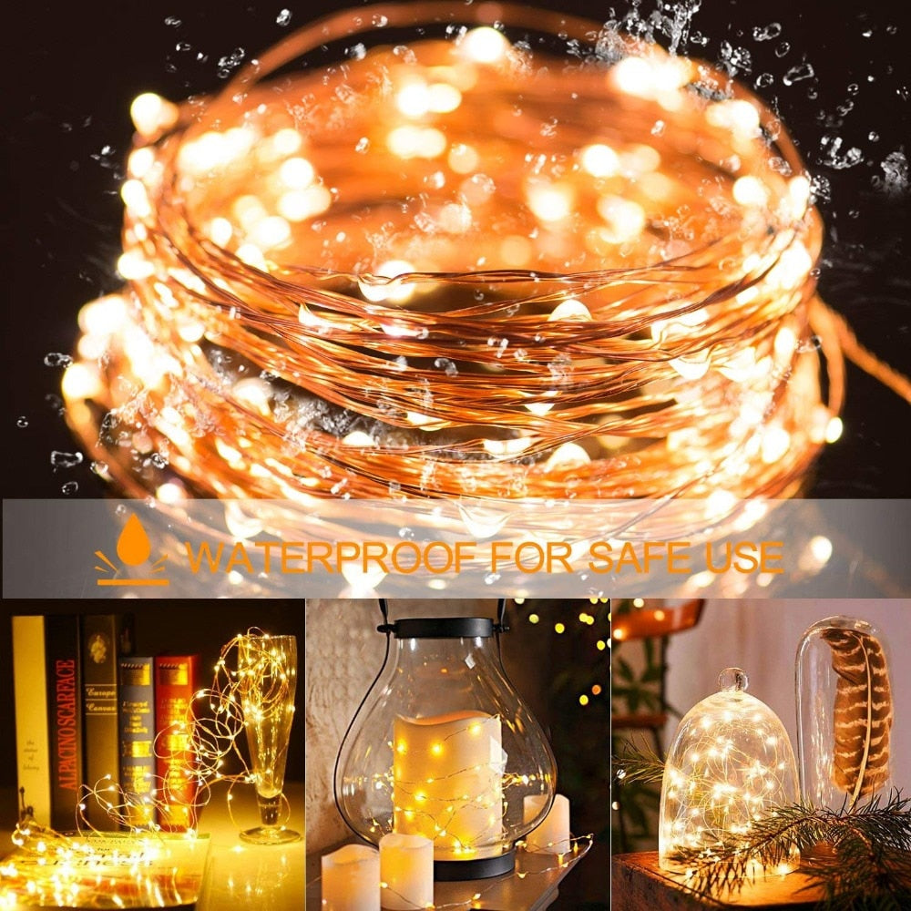 LED Christmas String Lights Battery USB Powered Copper Wire Fairy Lights 2m 5m 10m for Outdoor Wedding Party Decoration