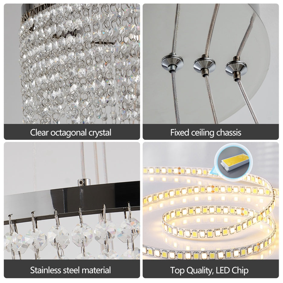 24-Inch LED Crystal Chandelier – Adjustable Color Temperature & Height, Luxury Ceiling Lamp for Living, Dining & Bedroom